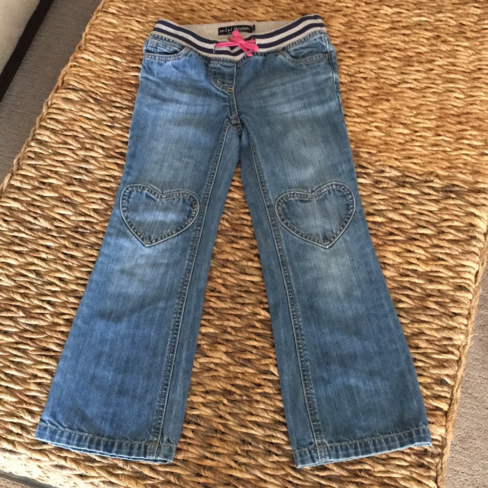 Mini Boden jeans. Medium blue. Heart patches. 8Y